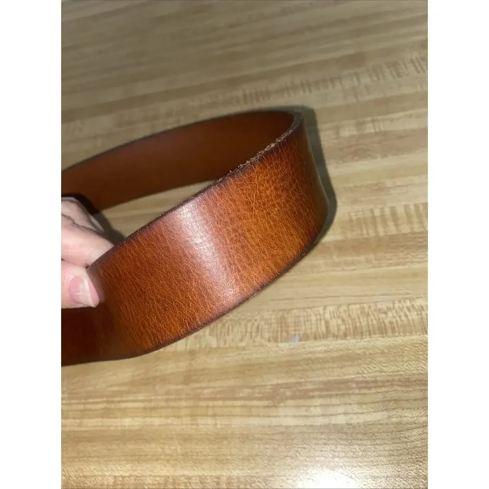 Guelhera Bollocini Brown Leather Belt Size 36 Large Soft Pliable Made In Italy